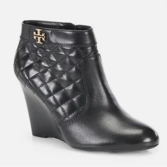 Tory Burch Shoes - Tory Burch Leila Leather Quilted Wedge Booties 8